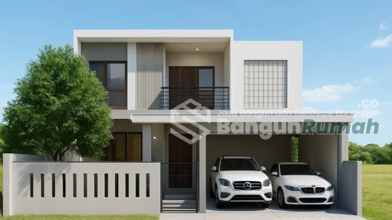Jasa Bangun Rumah : Rumah Modern Kontemporer 2 Lantai dengan Carport Luas