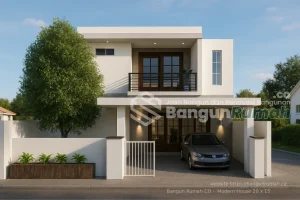 Jasa Bangun Rumah : Desain Rumah Modern Minimalis 2 Lantai dengan Balkon