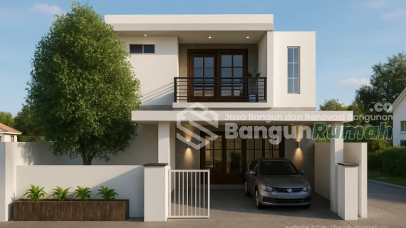Jasa Bangun Rumah : Desain Rumah Modern Minimalis 2 Lantai dengan Balkon